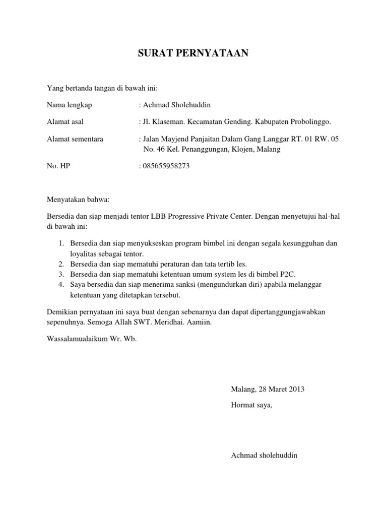 Featured image of post Contoh Surat Pernyataan Menaati Segala Peraturan Perundang-Undangan - 5.13 contoh surat pernyataan kehilangan stnk, bpkb, sim.