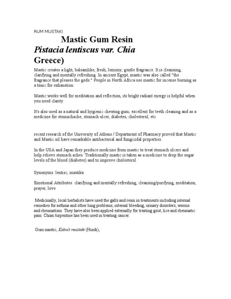 Benefits of Mastic Gum Resin | PDF
