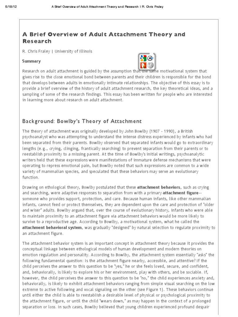 A Brief Overview of Adult Attachment Theory and Research | PDF ...
