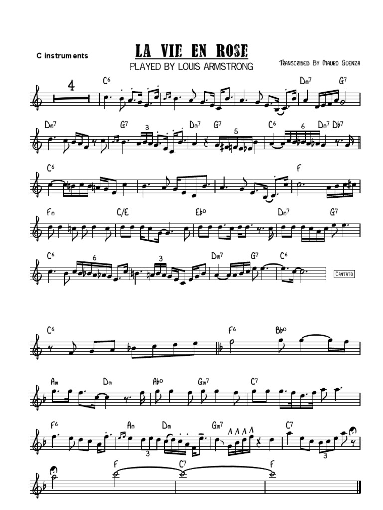 La Vie En Rose Played By Louis Armstrong Pdf