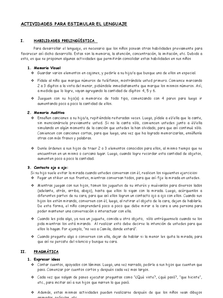 Actividades para Estimular el Lenguaje Infantil | PDF | Sílaba | Juguetes