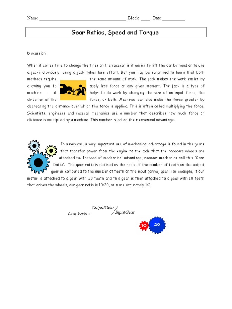 Gear Ratios Torque PDF Gear Transmission (Mechanics)