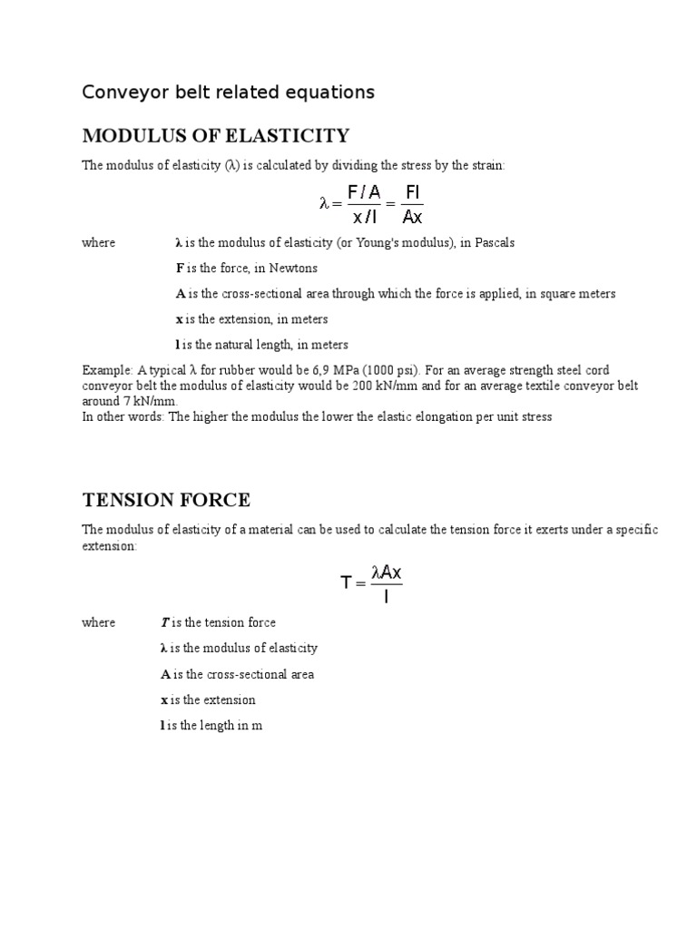 Conveyor Belt Engineering Calculations | PDF | Belt (Mechanical ...