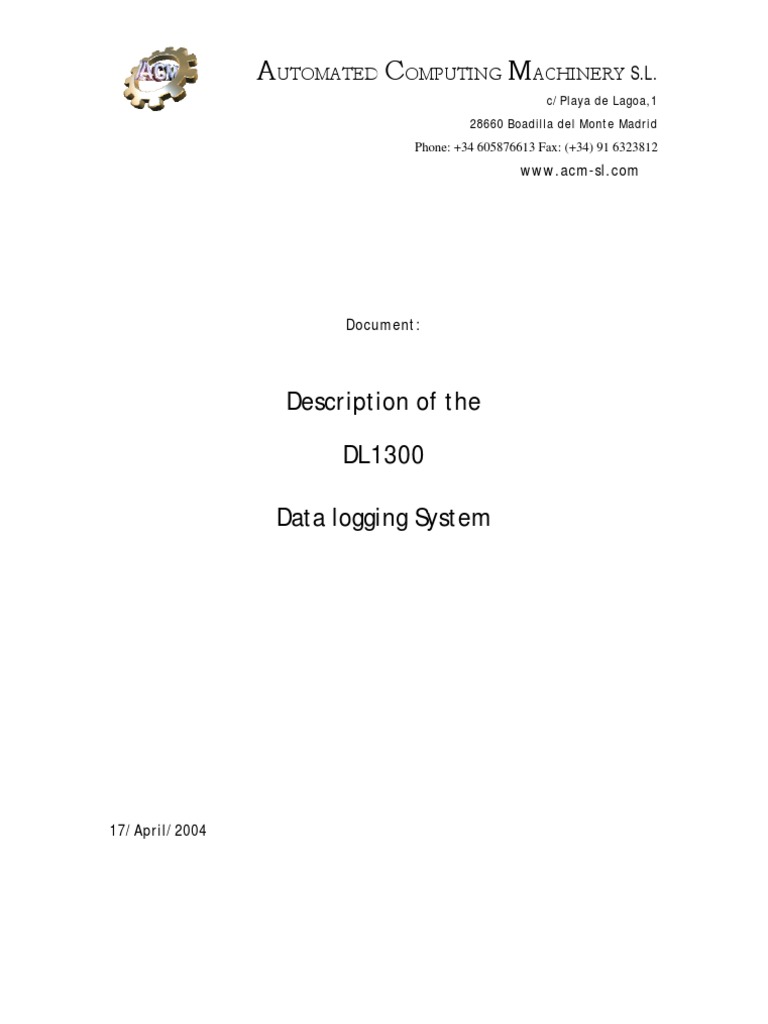 DL1300 Data Logging System Overview | PDF | Signal (Electrical ...