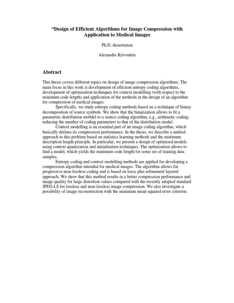 Efficient Algorithms for Medical Image Compression | PDF | Computers