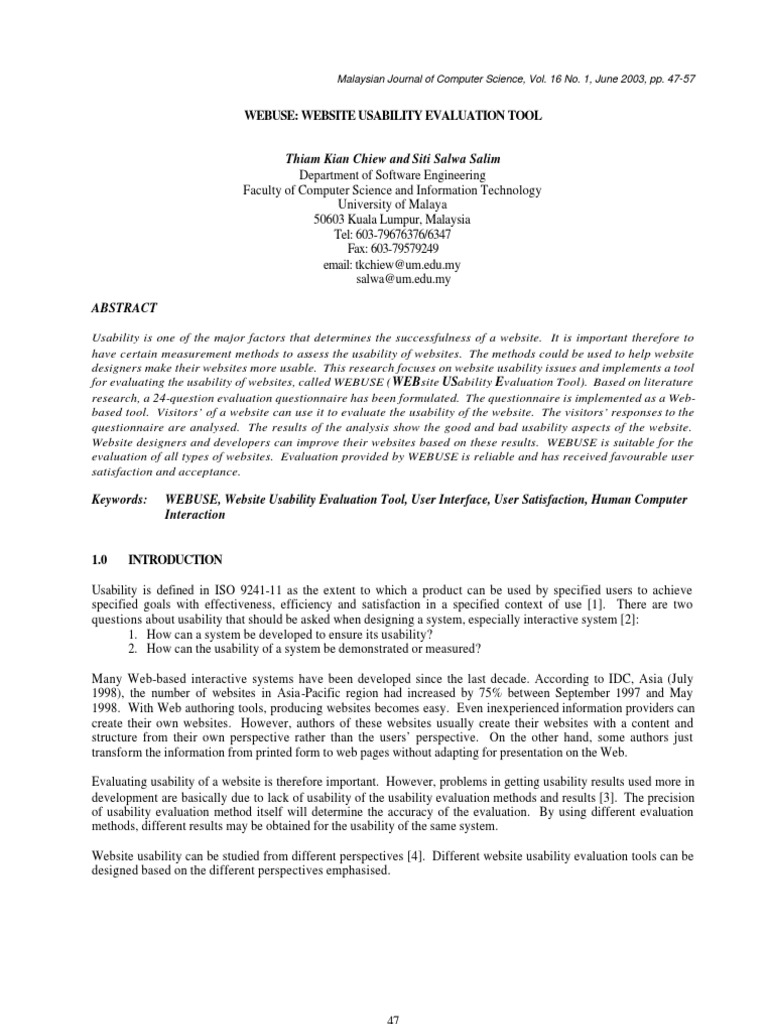 Webuse - Website Usability Evaluation Tool | PDF | Usability | Hyperlink