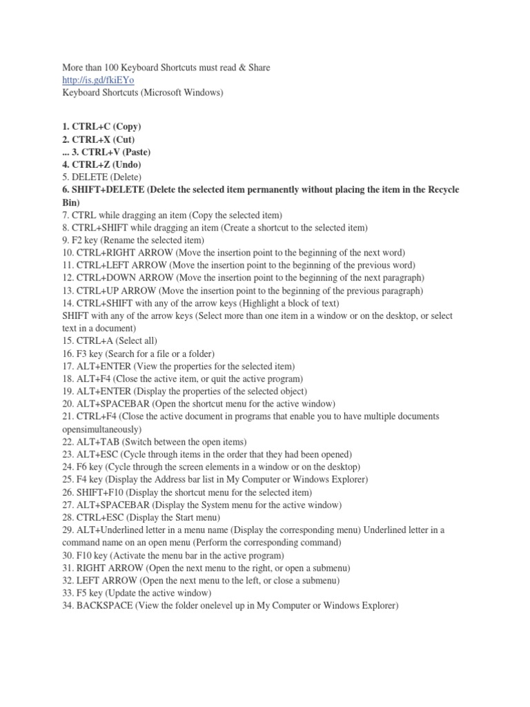 Windows Keyboard Shortcuts Guide | PDF | Computer Keyboard | Menu ...