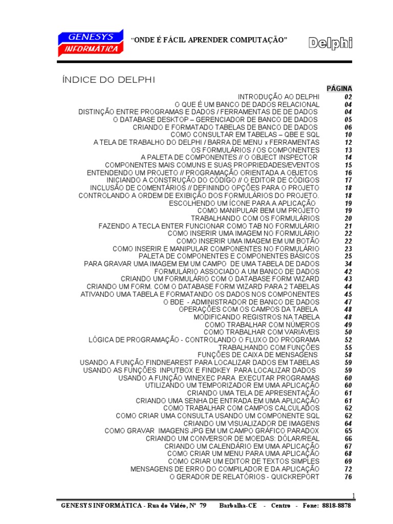 Introdução à Programação em Delphi | PDF | SQL | Linguagem de programação