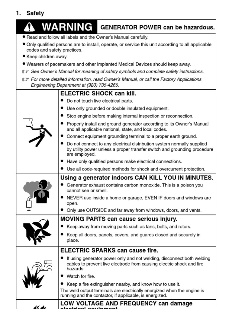 Warning: 1. Safety GENERATOR POWER Can Be Hazardous | PDF | Electric ...