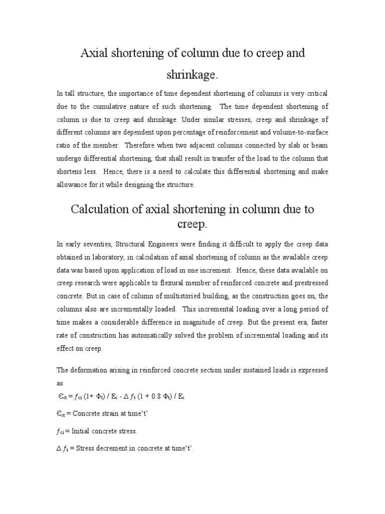 Axial Shortening in Reinforced Columns | PDF | Creep (Deformation) | Column