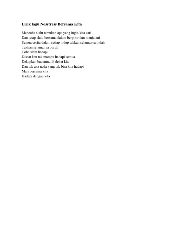 Lirik Lagu Nosstress Bersama Kita Pdf