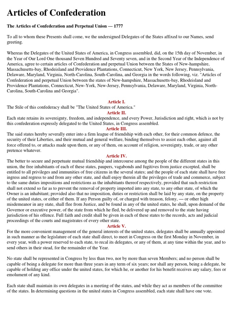 Articles of Confederation Overview | PDF | Judgment (Law) | Judge