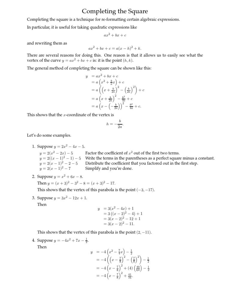 Completing the Square in Quadratics | PDF