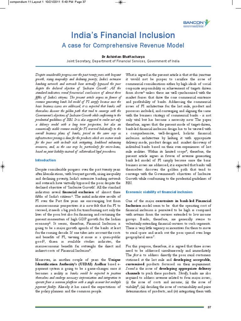 Comprehensive Revenue Model for FI in India | PDF | Financial Inclusion ...