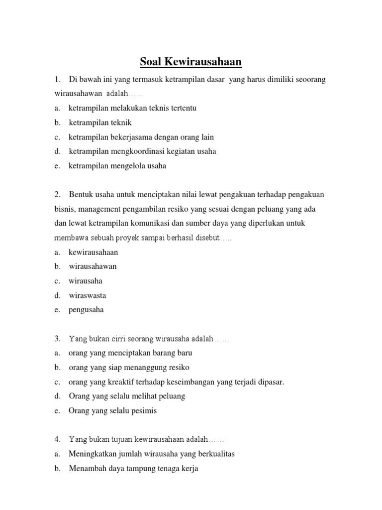 Keterampilan Dasar Yang Harus Dimiliki Seorang Wirausaha Adalah Masnurul