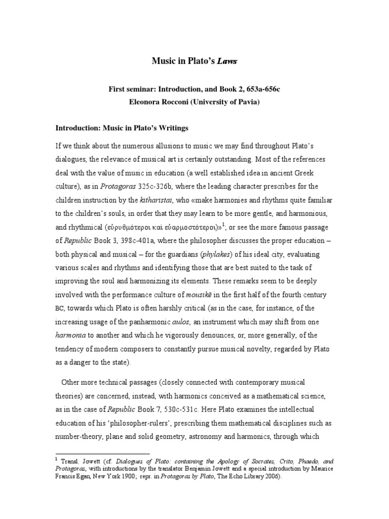 Music in Plato's Laws PDF Plato Reason