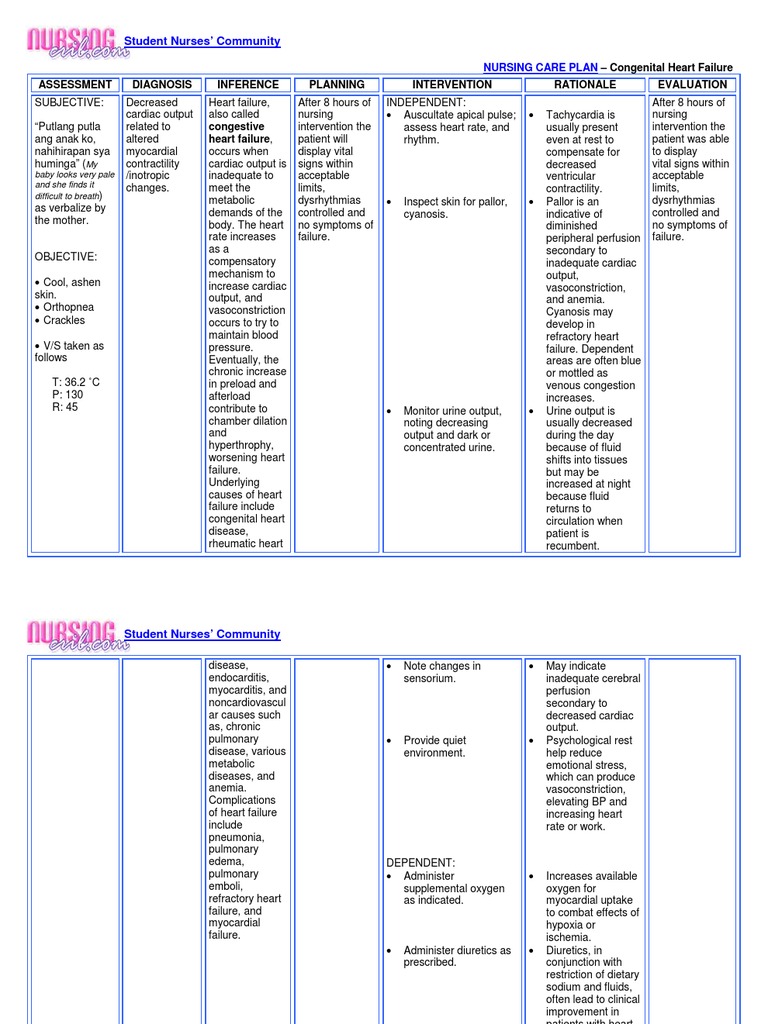 Nursing Care Plan Congestive Heart Failure | PDF