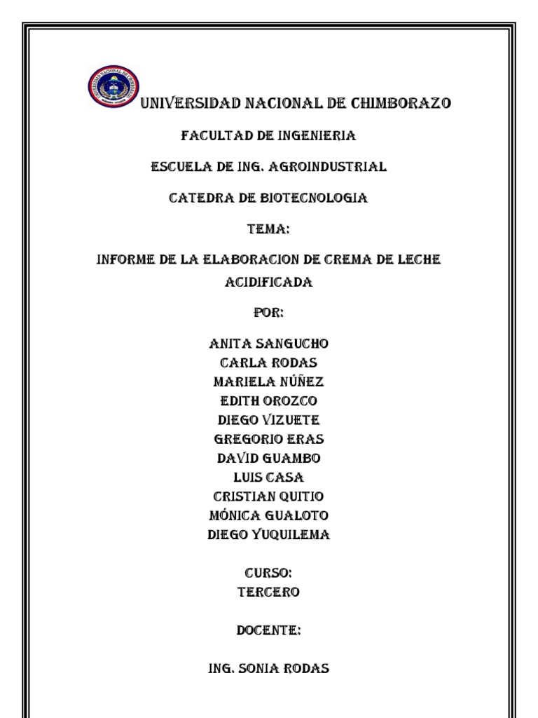 Análisis del proceso de elaboración de crema de leche acidificada