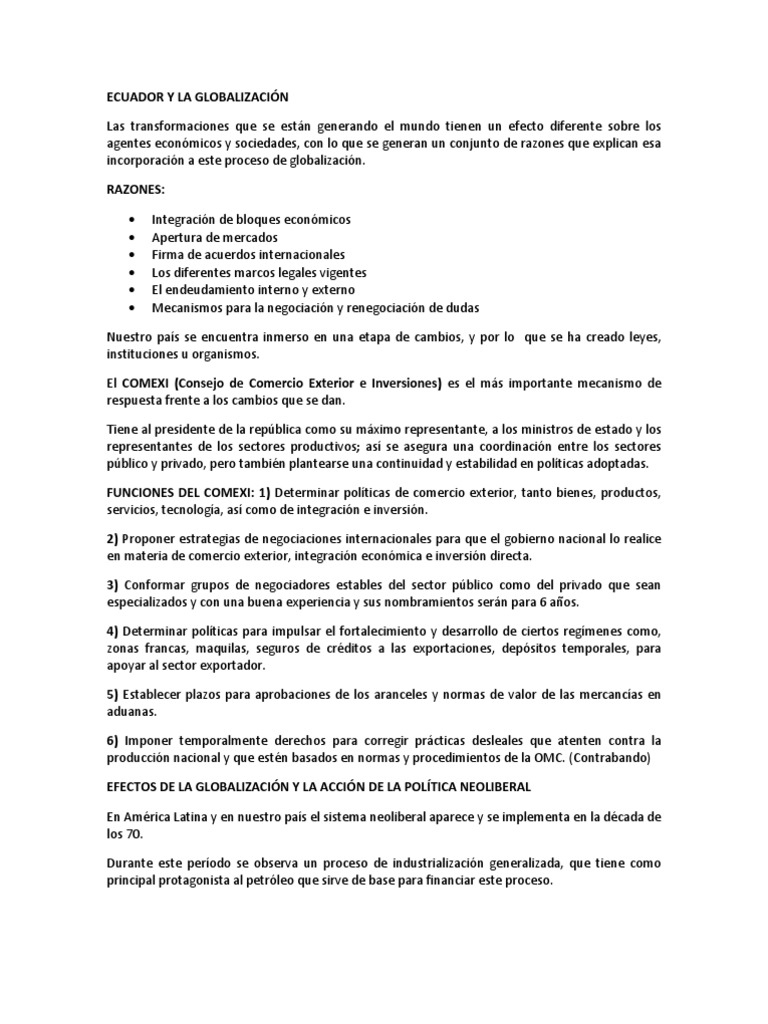 Impacto de la Globalización en Ecuador | PDF | Deuda | Globalización