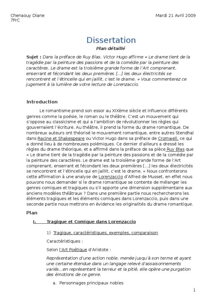 Plan dissertation lorenzaccio