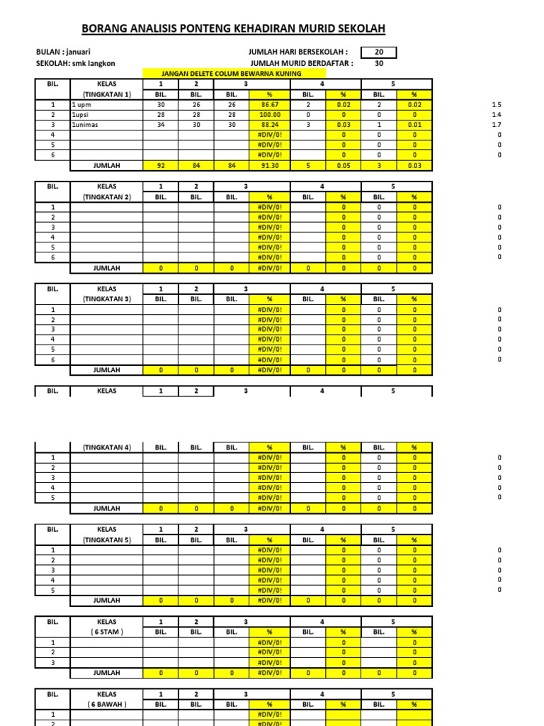 Borang Analisis Ponteng Kehadiran Murid Sekolah 2012 | PDF