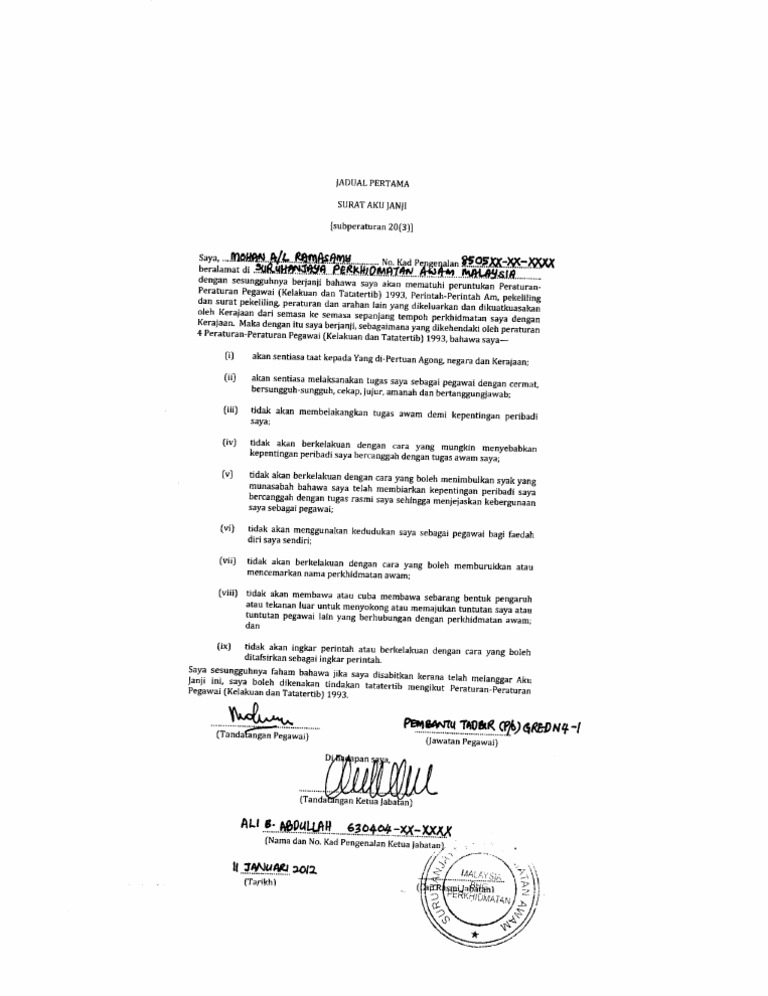 Contoh Surat Aku Janji In English