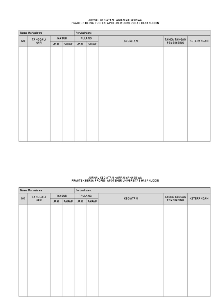 Format Laporan Kegiatan Harian Mahasiswa PDF