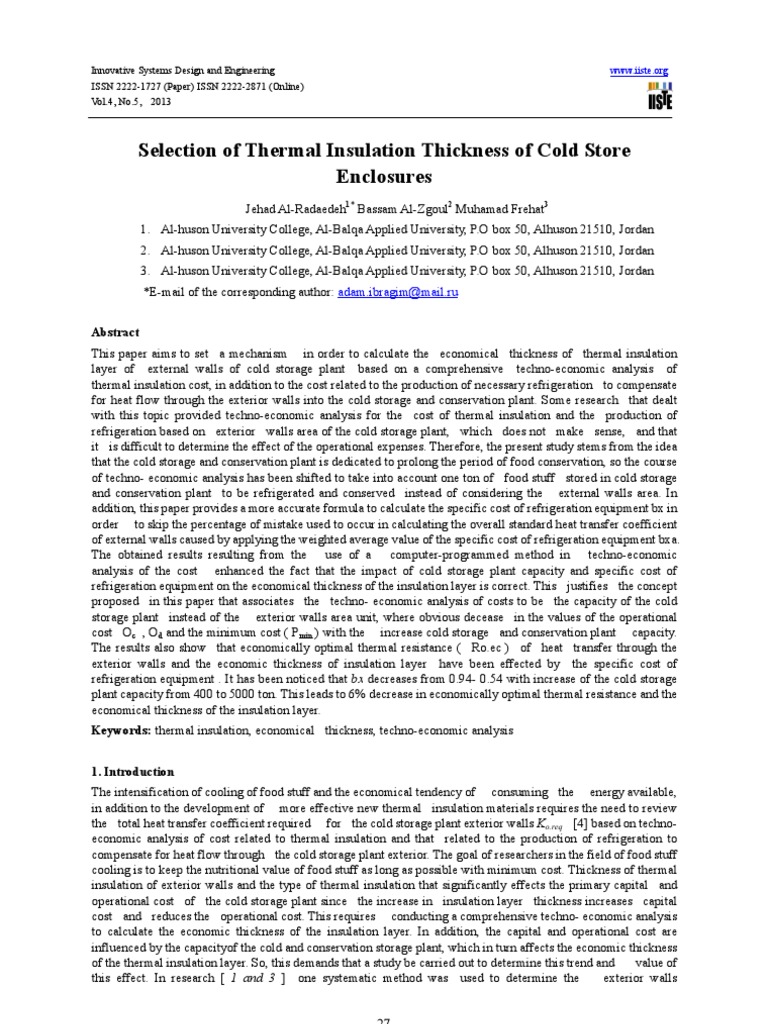 Optimal Thermal Insulation for Cold Storage | PDF | Refrigeration ...