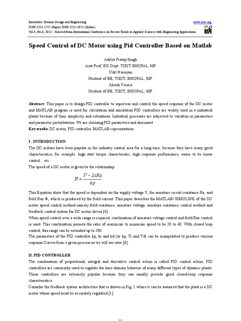 PID Control for DC Motor Speed in MATLAB | PDF | Control Theory ...