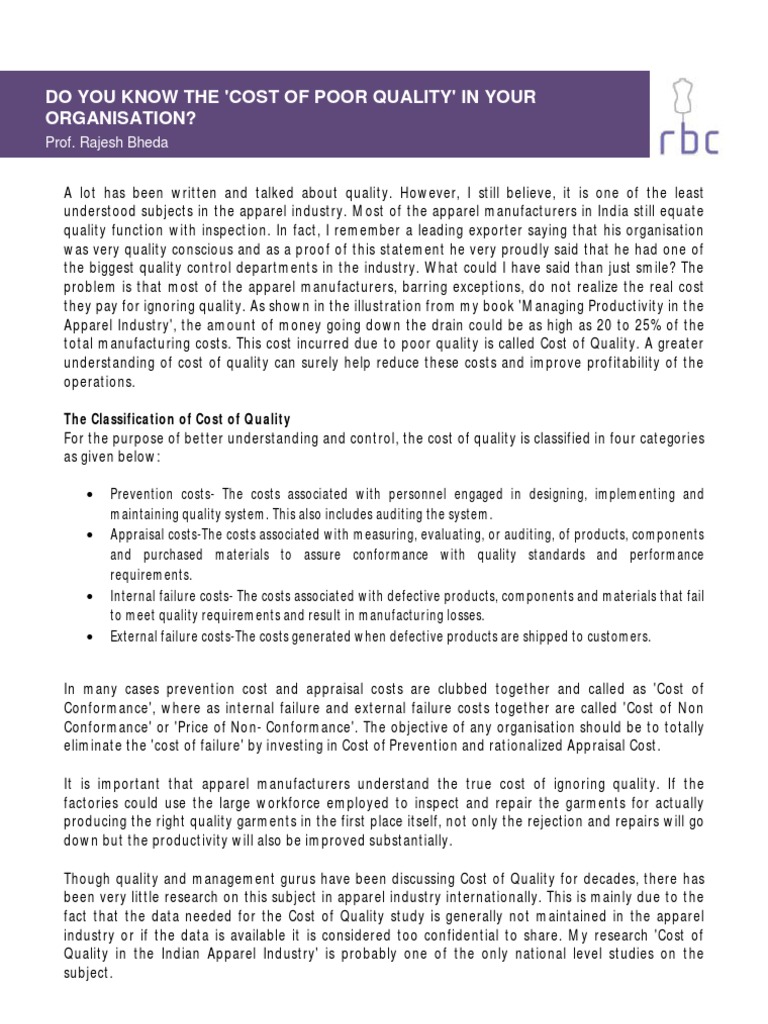 Cost of Quality PDF Quality (Business) Audit