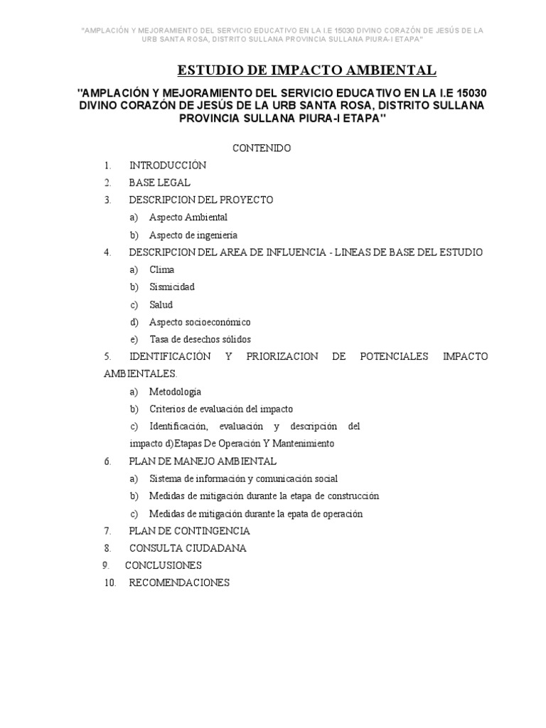 Estudio de Impacto Ambiental | PDF | Evaluación de impacto ambiental ...