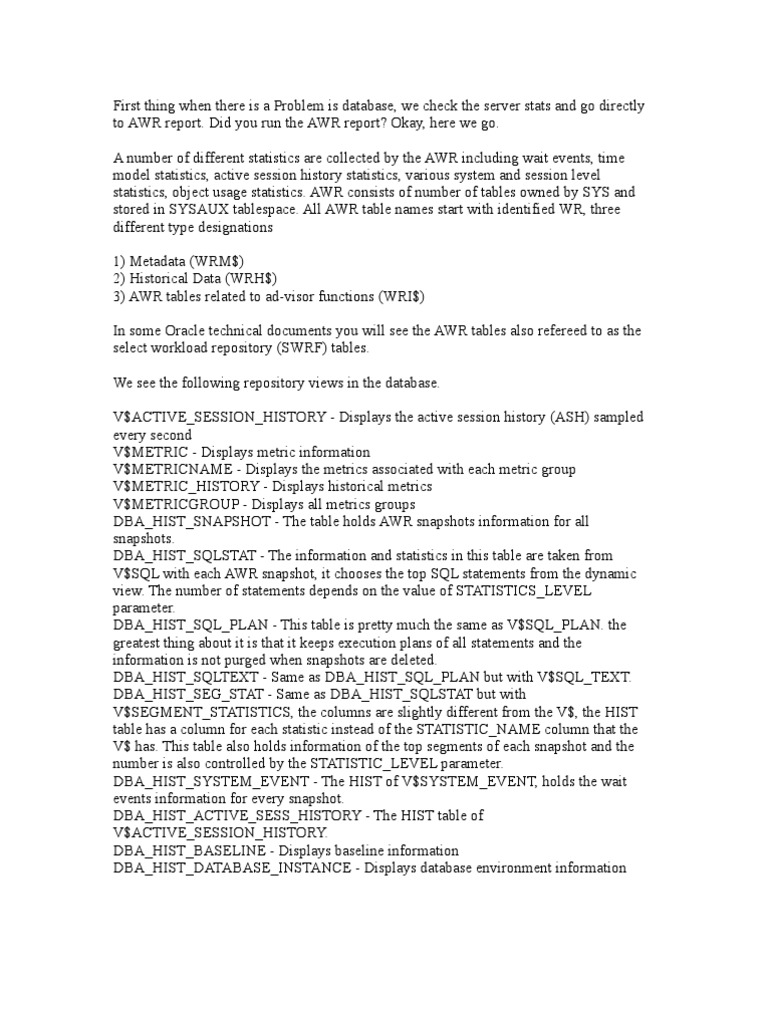 oracle history table statistics All About AWR