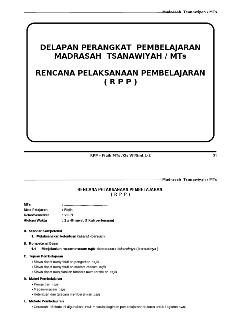 Perangkat Pembelajaran Fiqih Mts Kurikulum 2013 Doc Revisi Sekolah