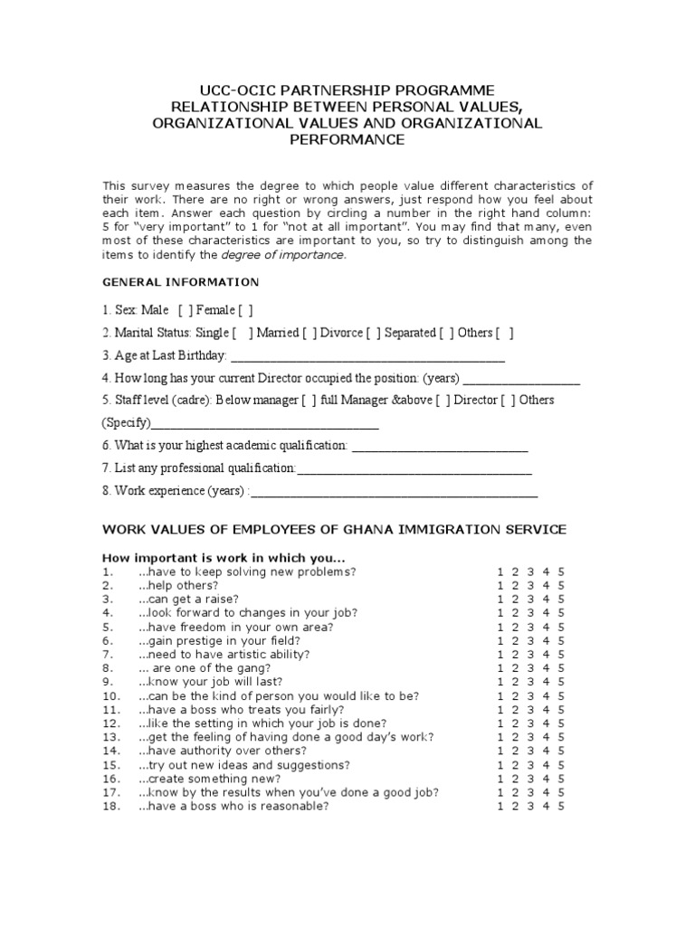 Work Values Survey | PDF | Survey Methodology | Value (Ethics)