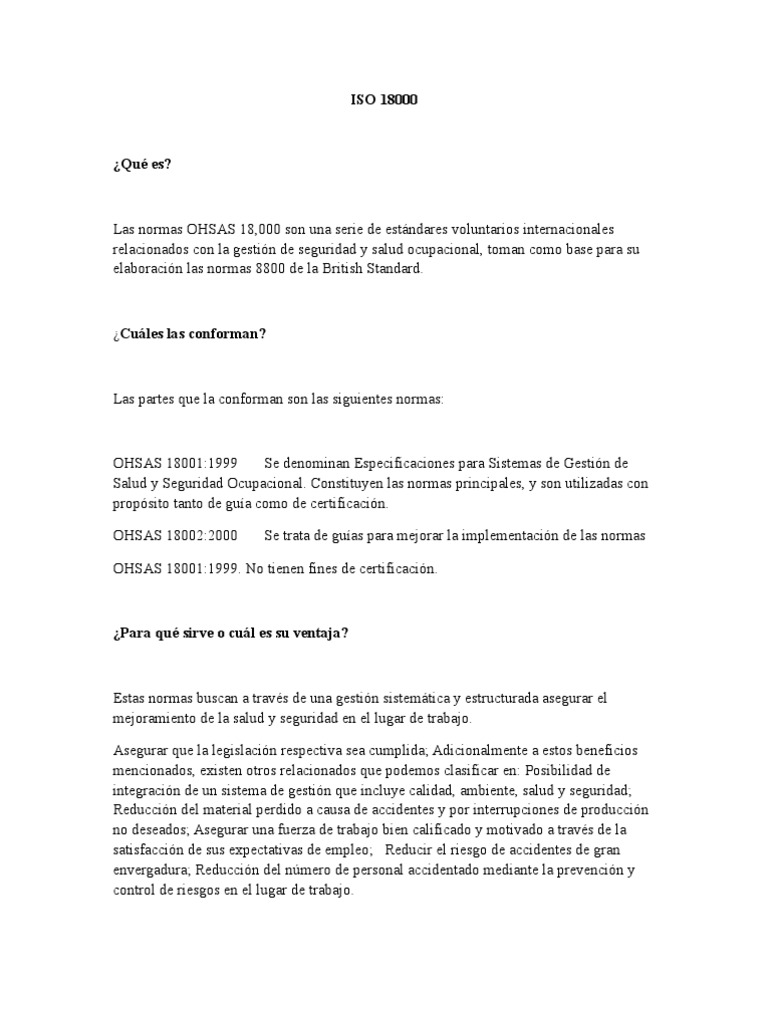 Iso 18000 Pdf Seguridad Y Salud Ocupacional Derecho Laboral