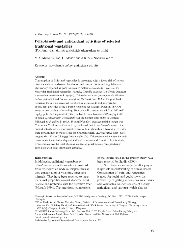 Polyphenols and Antioxidant Activities of Selected Traditional ...