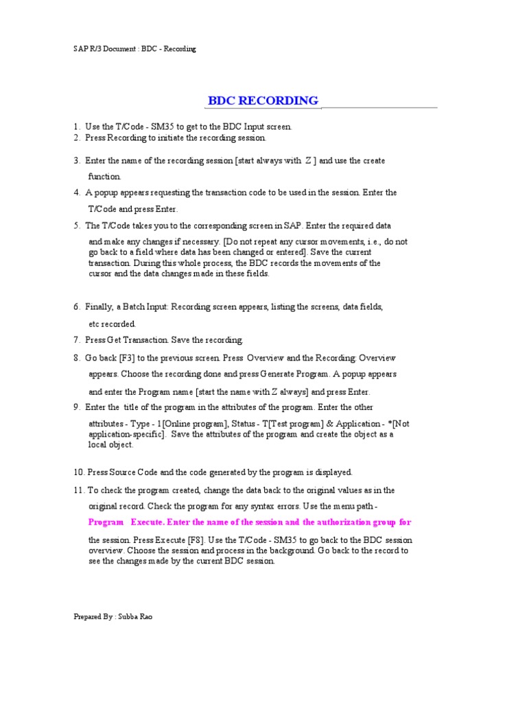 BDC Recording Process in SAP | PDF | Business | Computers
