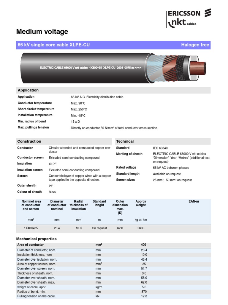 66 KV 400sqmm Cable Data | PDF | Cable | Insulator (Electricity)
