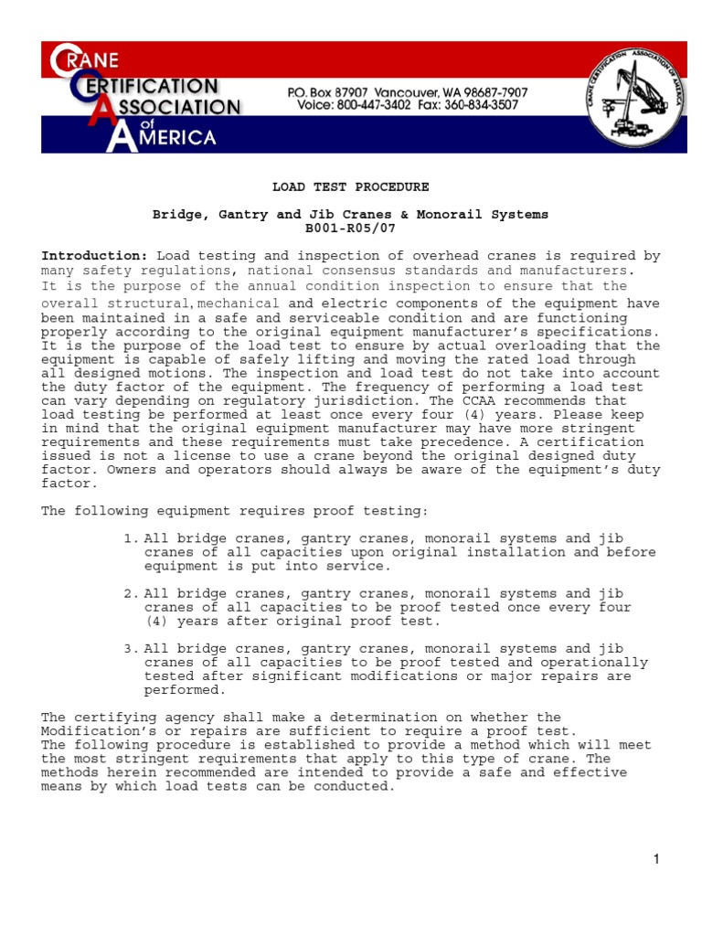 Comprehensive Load Testing Procedure for Bridge, Gantry, Jib and