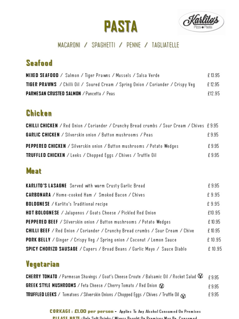 New Main Menu June 2013-Pastas | PDF | Cooking, Food & Wine