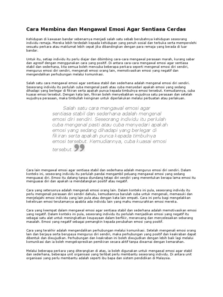 Cara Membina Dan Mengawal Emosi Agar Sentiasa Cerdas Pdf