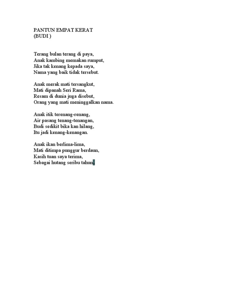 Pantun Empat Kerat Budi Pdf