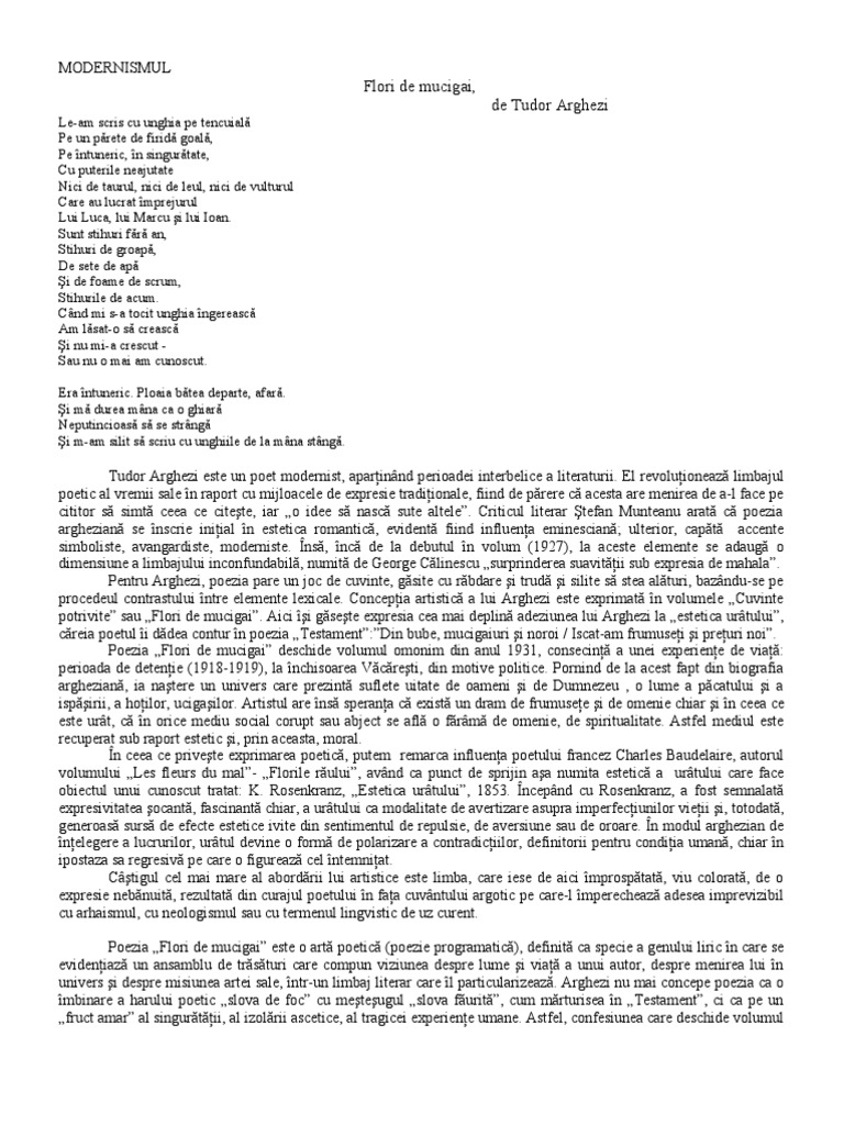 14 Modernismul Tudor Arghezi Flori De Mucigai