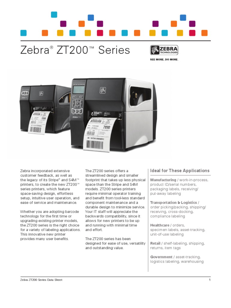 Zebra ZT200 Series Printer Datasheet | PDF | Printer (Computing ...