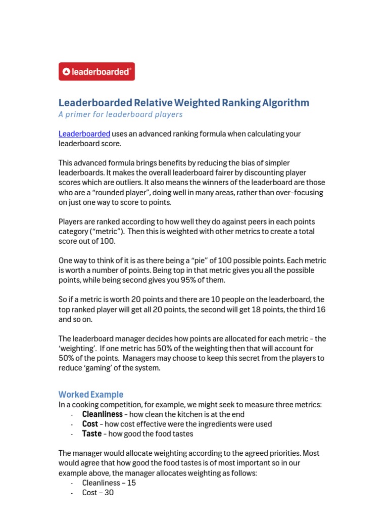 Leaderboarded Weighted Ranking Explained | PDF | Teaching Mathematics ...