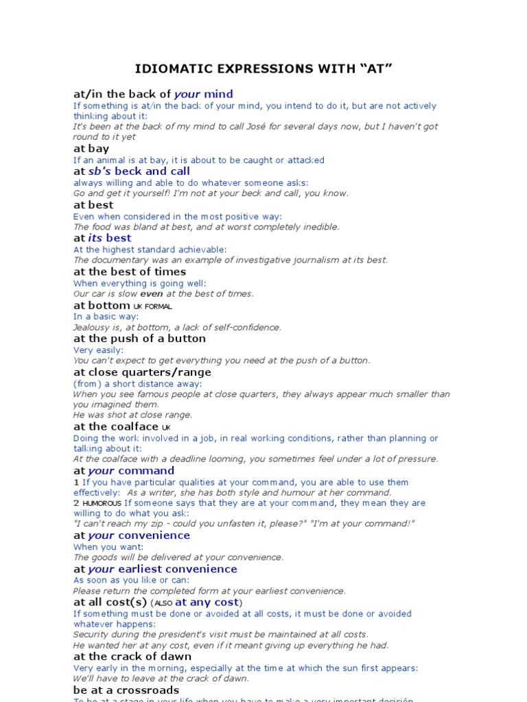 Common Idiomatic Expressions with 
