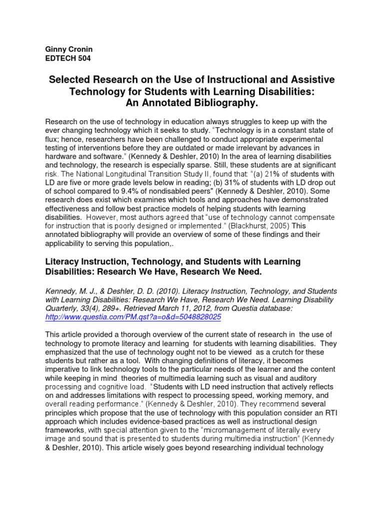 annotated bibliography on technology in education