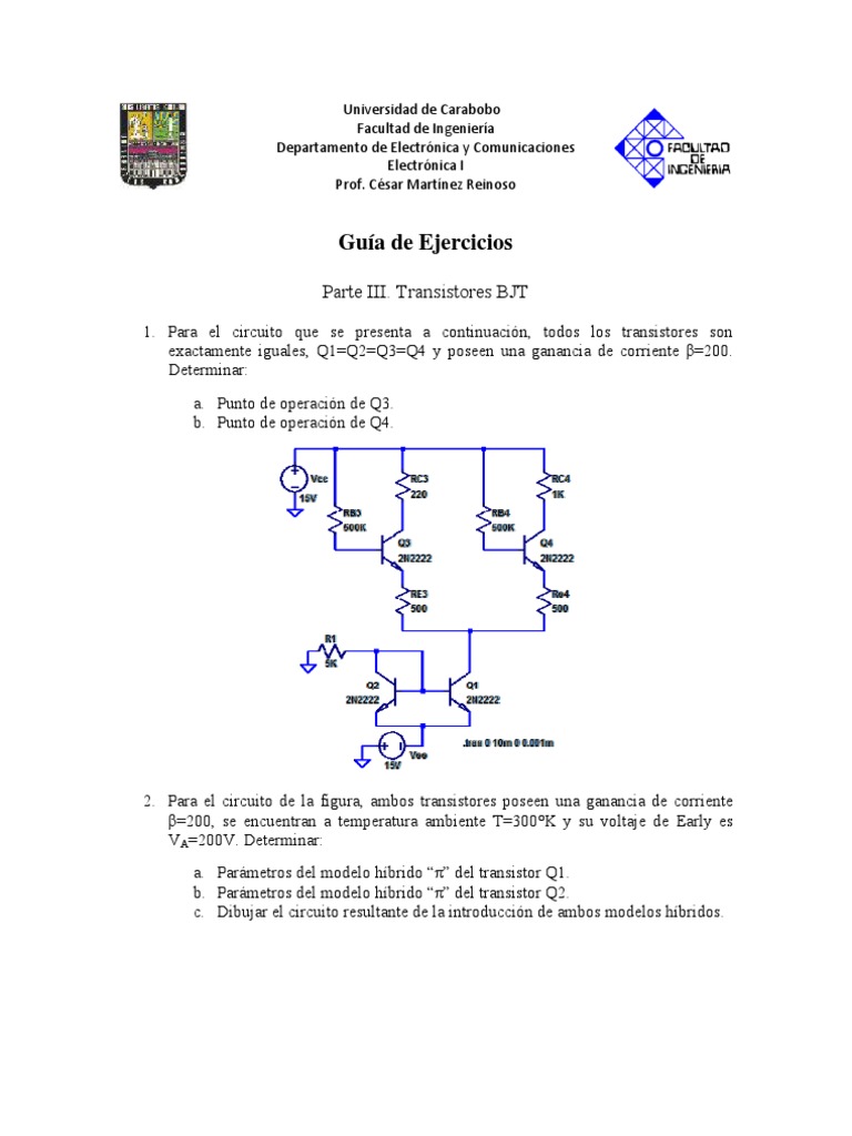 Guia Ejercicios Parte 3. Transistores BJT PDF Transistor de unión