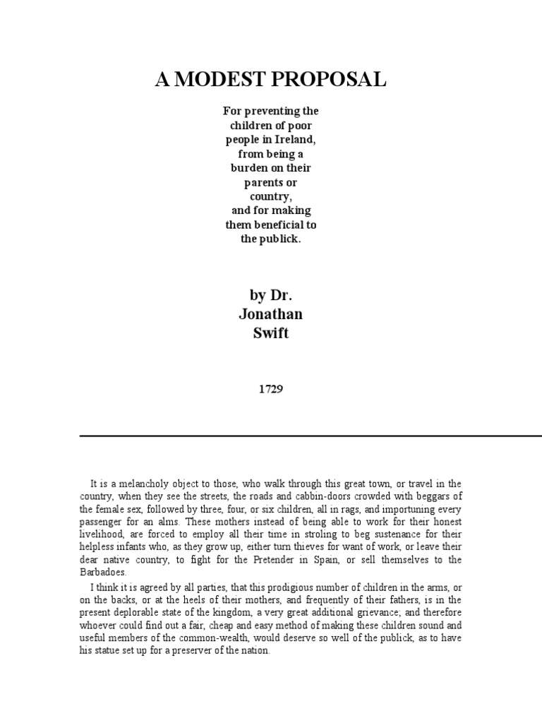 A Modest Proposal Jonathan Swift PDF