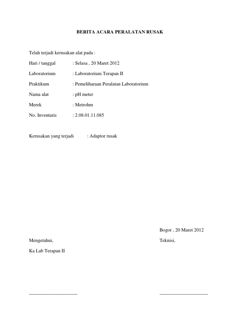 Contoh berita acara kerusakan